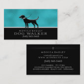 ドッグウォーカーのティール（緑がかった色）の青及び黒い名刺 名刺 (正面/裏面)