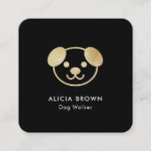 ドッグウォーカーのモダンで黒い金ゴールド スクエア名刺 (正面)