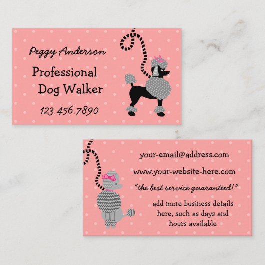 ドッグウォーカーのレトロのモダン50sのプードルペット歩く 名刺 (正面/裏面)