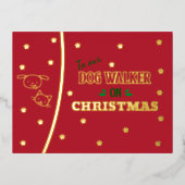 ドッグウォーカークリスマスキャットドッグ金ゴールドホリデークリスマス 箔シーズンポストカード (正面)