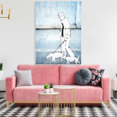 ドッグウォーカーグラフィティオンブリミロヴァ通り、クロアチア キャンバスプリント (インサイチュ (リビング))