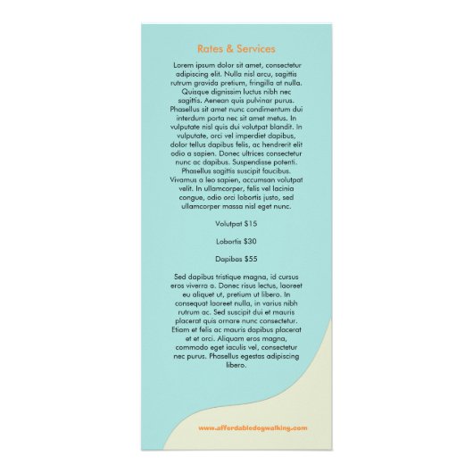 ドッグウォーカーシッターのビジネスレートカード ラックカード (裏面)