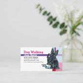 ドッグウォーカースコッティピンクパープルプレイド 名刺 (スタンド正面)