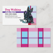 ドッグウォーカースコッティピンクパープルプレイド 名刺 (正面/裏面)