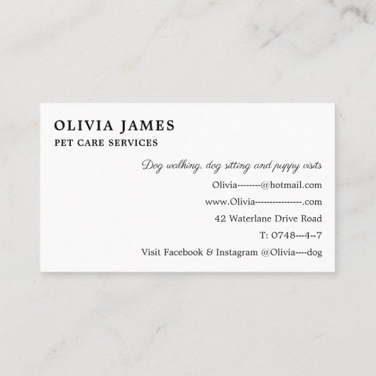 ドッグウォーカーペットケアサービスの名刺 名刺 (裏面)
