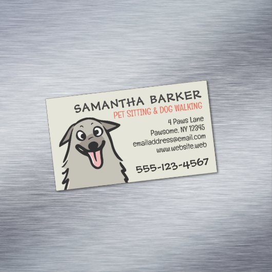 ドッグウォーカーペットシッターおもしろいふわふわ犬 マグネット名刺 (インサイチュ)