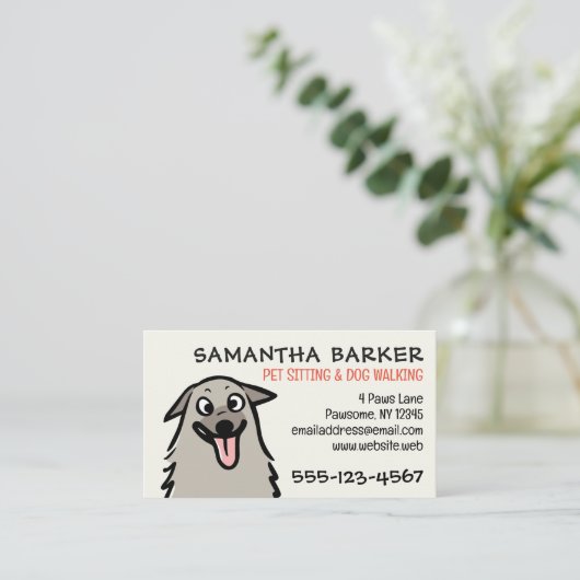 ドッグウォーカーペットシッターおもしろいふわふわ犬 名刺 (スタンド正面)