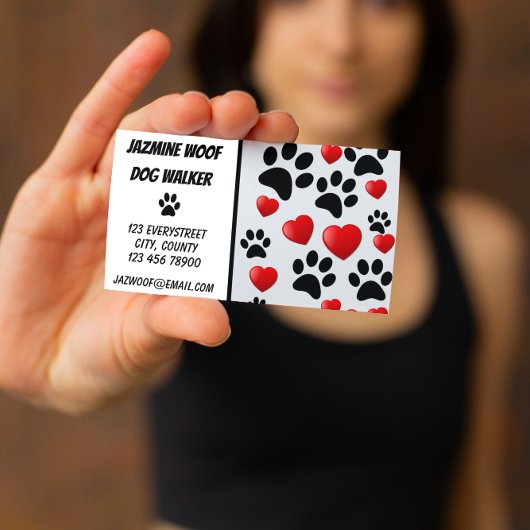 ドッグウォーカーペットシッターおもしろいポーアンドハート 名刺