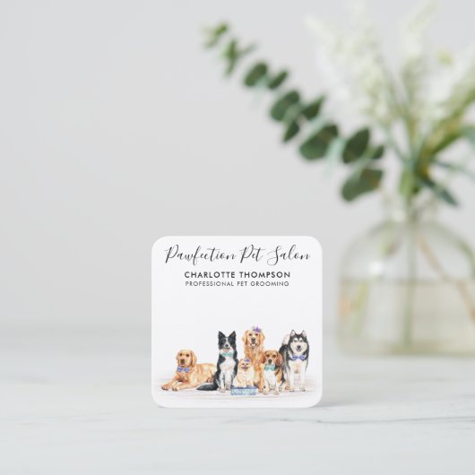 ドッグウォーカーペットシッタートリマープロフェッショナルQRコード スクエア名刺 (スタンド正面)