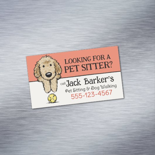 ドッグウォーカーペットシッター可愛いドードルドッグ付きボール マグネット名刺 (インサイチュ)