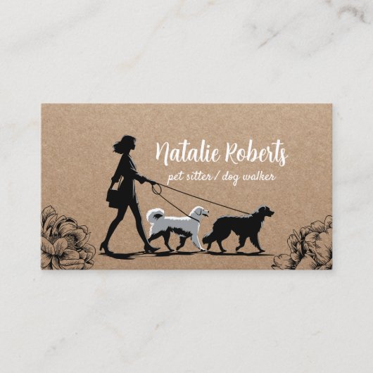 ドッグウォーカーペットシッター女の子&ドッグズ素朴クラフト 名刺 (正面)