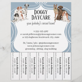 ドッグウォーカーペットシッター水の色ほこりっぽいブルー チラシ