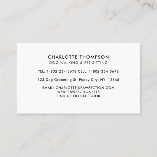 ドッグウォーカーペットシッター犬トリマーウォーター色 名刺 (裏面)
