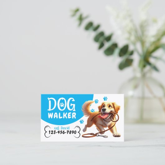 ドッグウォーカーペット座ってハッピードッグが首輪をかむ 名刺 (スタンド正面)