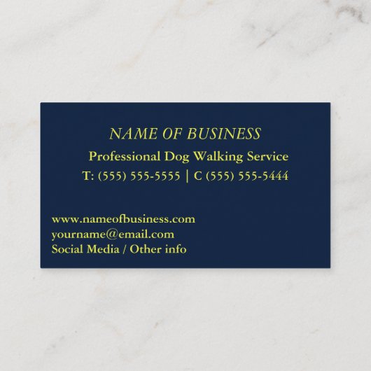 ドッグウォーカーポーズネイビーイエロービジネスカード 名刺 (裏面)