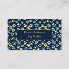 ドッグウォーカーポーズネイビーイエロービジネスカード 名刺