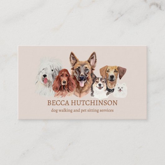 ドッグウォーカーモダンペットシッターのウォーターの色 名刺 (正面)