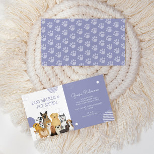 ドッグウォーカーモダンペットシッター水彩紫 名刺