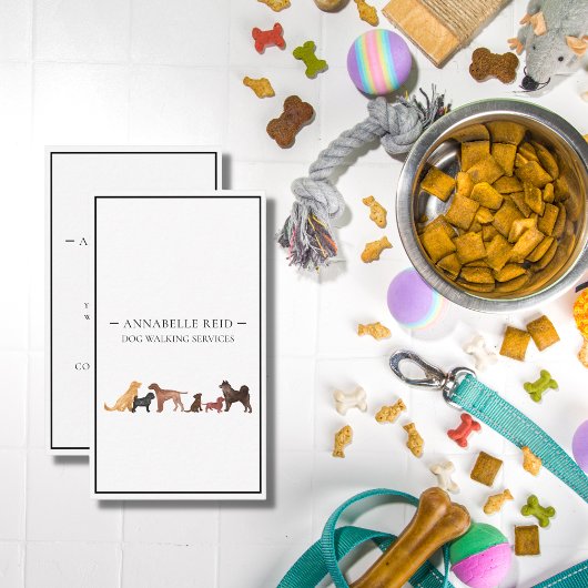 ドッグウォーカー水彩プロフェッショナル垂直 名刺