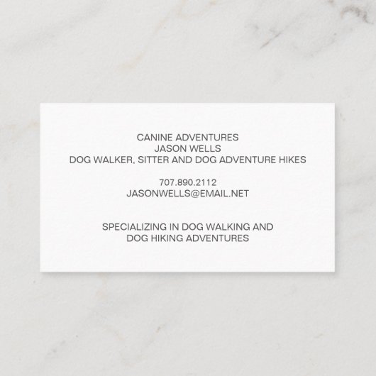 ドッグウォーカー犬ハイキング及びペットケア 名刺 (裏面)