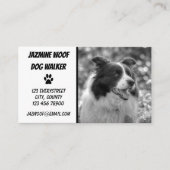 ドッグウォーカー白黒フォトペットシッター 名刺 (正面)