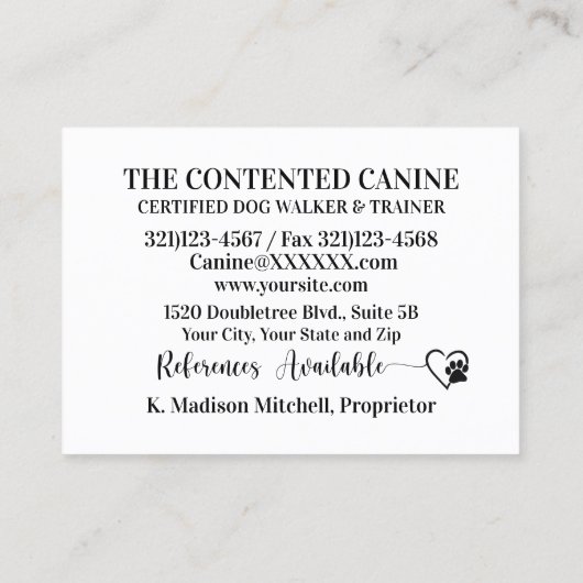 ドッグウォーカー/トリマー/その他 名刺 (裏面)