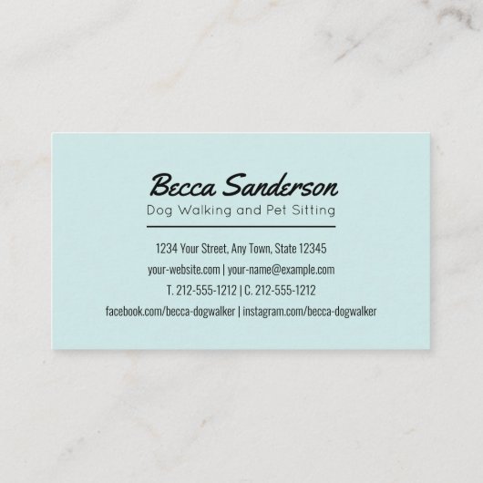 ドッグウォーカー、トリマー、ペットシッター、獣医のウインキングドッグ 名刺 (裏面)