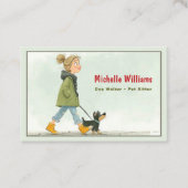 ドッグウォーカー | ペットシッター | 女の子歩く犬 名刺 (正面)