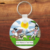 ドッグウォーカー、犬好き – 女性の漫画 キーホルダー (正面)