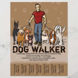 ドッグウォーカー。犬歩く。ガイ。広告テンプレート チラシ