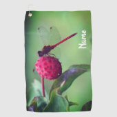 ドッグウッドフルーツの赤いトンボパーソナライズされたイ ゴルフタオル (正面)