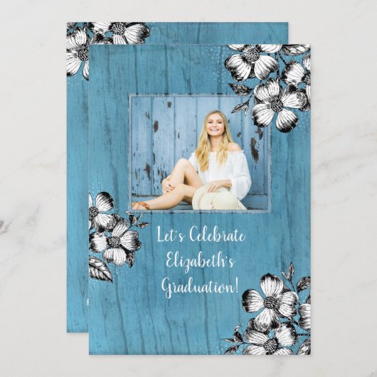 ドッグウ素朴ッド花卒業パーティー卒業写真 招待状 (正面/裏面)