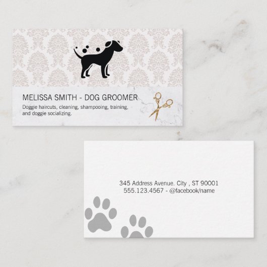 ドッグエレガントトリマー | ダマスクマーブルシック 名刺 (正面/裏面)