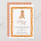 ドッグオレンジカボチャ名門私立校風のンハローウィンパーティ 招待状 (正面/裏面)