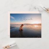 ドッグオンビーチ恋しく思ユーフラットグリーティングカード カード (正面/裏面インサイチュ)