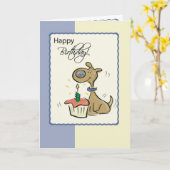 ドッグカップケーキ誕生日 カード (黄色い花)