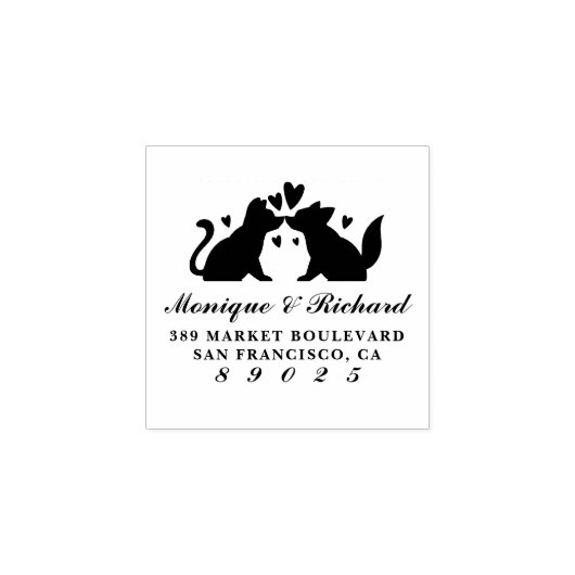 ドッグカップル結婚シルエットの名前差出人住所 ラバースタンプ (インプリント)