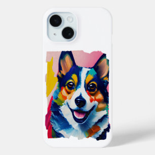 ドッグカラフルポートレート – コーギ絵画ズ iPhone 15ケース
