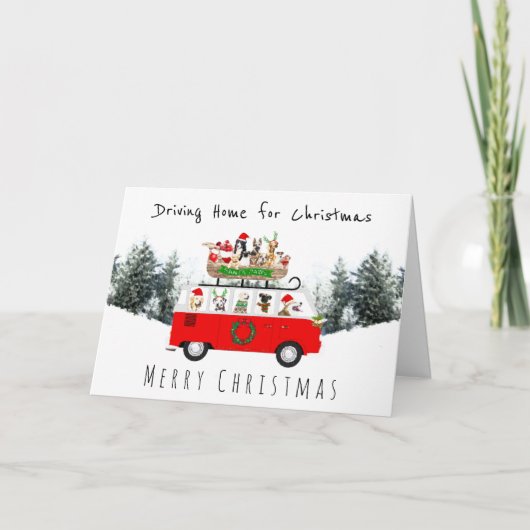 ドッグカンパーバンとそりを運転してクリスマス カード (正面)