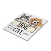 ドッグキャットハウスおもしろい警告標識に注意 タイル (側面)