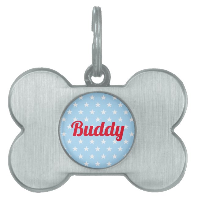 ドッグキャットパピー子猫名カッコいいブルーホワイトスターズ赤 ペットネームタグ (正面)