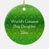 ドッグキャットフォトグリーンレッドスパークルクリスマス セラミックオーナメント (裏面)