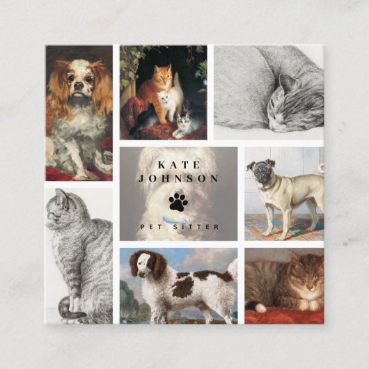 ドッグキャットペット8フォトペットトリマーシッタースパサロン スクエア名刺 (正面)