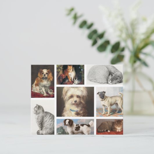 ドッグキャットペット8写真ポートレートコラージュ記念 シーズンポストカード (スタンド正面)