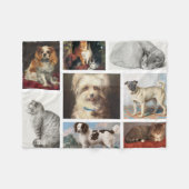 ドッグキャットペット8写真ポートレートコラージュ記念 フリースブランケット (正面(横))