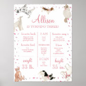 ドッグキャットポーティピンクガール誕生日マイルストーンサイン ポスター (正面)