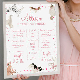 ドッグキャットポーティピンクガール誕生日マイルストーンサイン ポスター