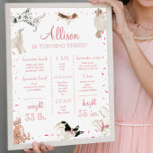 ドッグキャットポーティピンクガール誕生日マイルストーンサイン ポスター