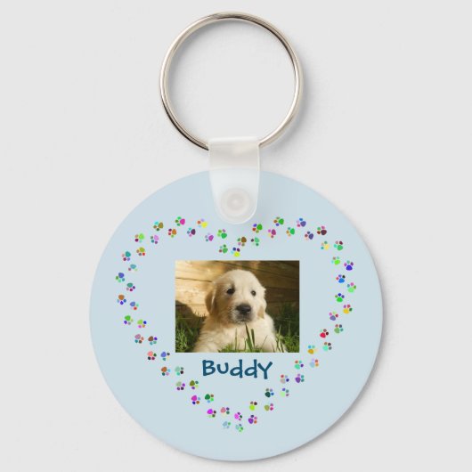 ドッグキャットポープリントハートペット写真 キーホルダー (正面)