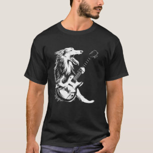 ドッグギタリストギター – ボルゾイパパママ Tシャツ